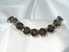 Sterling Silver 925 Natural 8mm Smoky Quartz Large Gemstone Tennis Bracelet 7.5″
