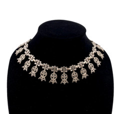 MONET EARLY RARE JUGENDSTIL ART DECO IRON LACE NECKLACE SILVER CLR CHOKER SIGNED