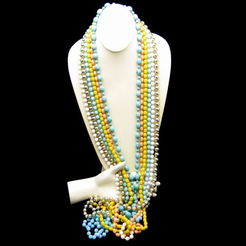 Vintage Jewelry Lot 6 Very Long Bead Necklaces Various Colors