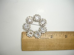 1.5″ elegant bridal rhinestone STERLING BROOCH PIN 7 big crystal clear jewels