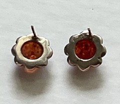 Vintage 925 Sterling Silver Baltic Amber Flower Petal Stud Post Earrings Cognac