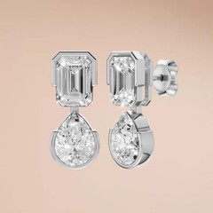 Emerald & Pear Lab Grown Diamond Bezel Set Drop Dangle Statement Earring