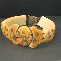 Persian Storyteller Bracelet Hand Painted Panels People Birds Unique Design Rare
