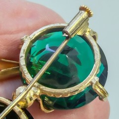 VINTAGE European Duck Bird Brooch Trombone Clasp Green Stone Egg in a Nest Tail