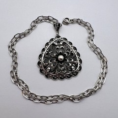 Vintage German 835 Silver Filigree Pendant with Chain Antique Jewelry 21.2g