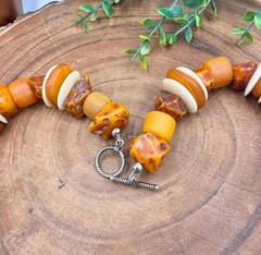 Moroccan Necklace, With Resin Copal, Enamel & Buffalo Horn Discs