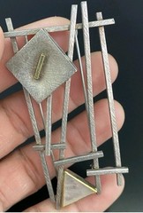 Mid Century MCM Sterling Silver .925 W/ 18K & 22K Gold 3 1/8″ Geometric Brooch