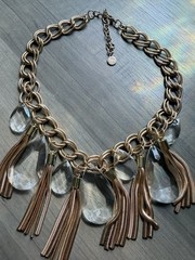 Vintage RJ Graziano Gold Tone Crescent Bib Necklace Runway Statement Hammered