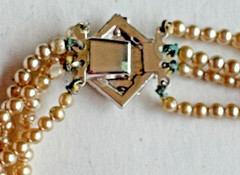 Vintage Pearl Necklace Rhinestone Clasp 4 Strand Graduated Champagne