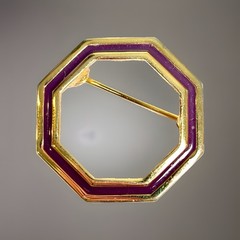 Vtg Gold Tone Purple Enamel Octagon Brooch Pin Open Geometric Scarf Slide Retro