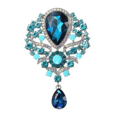 1 Pcs Large Rhinestone Brooch for Women, Light Blue(3.5×2.2 Inch)