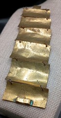 Vintage Peruvian Alpaca Bracelet Story Teller Gold Tone Brass Wide Cuff Repousse