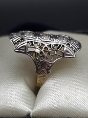 Vintage 14KT GE Art Deco Filigree Glass Stone Ring Size 6.5
