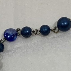 Vintage TRIFARI Cobalt Blue Glass Bead Necklace 2 Tier Peacock Iridescent Silver