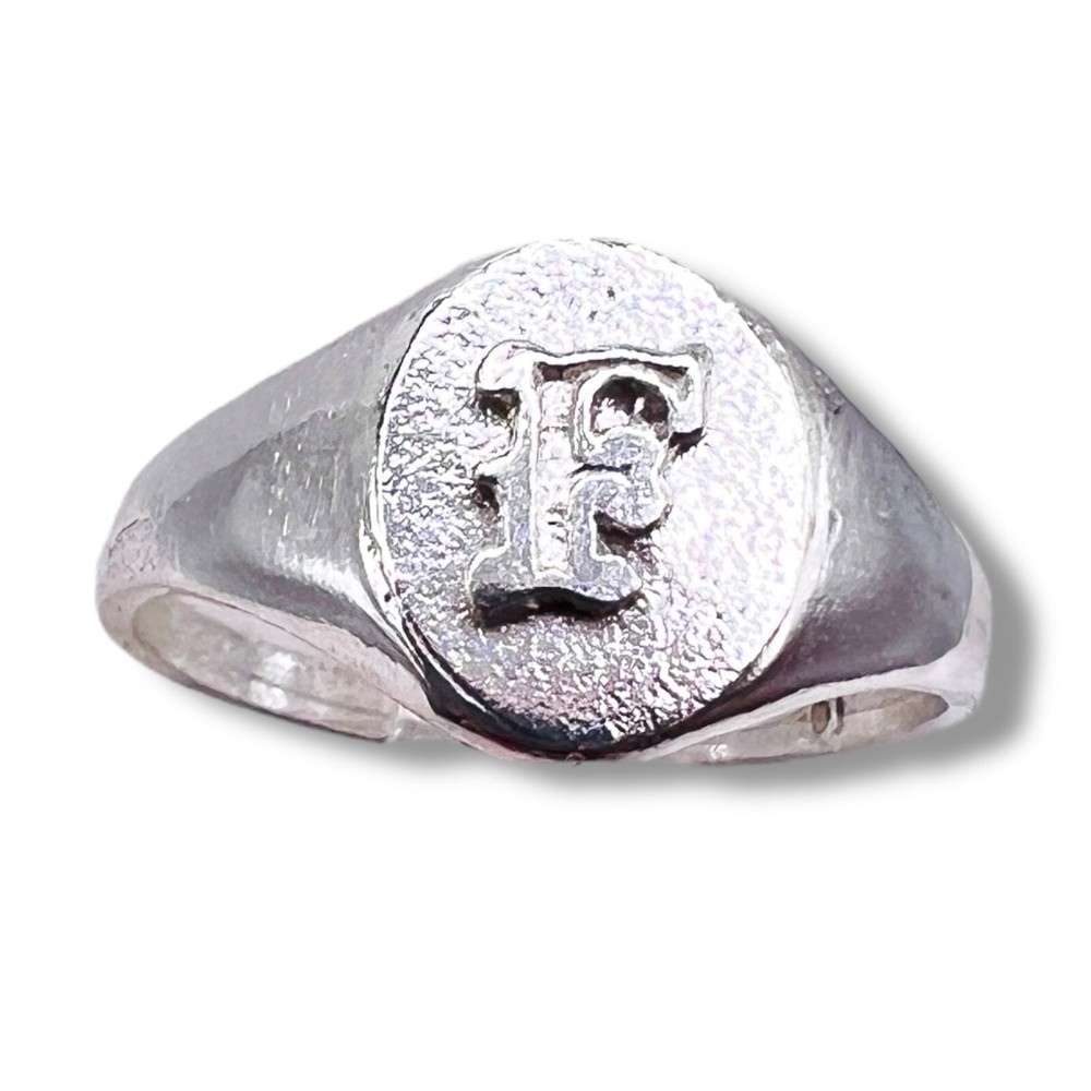 Initial Letter F Signet 925 Sterling Silver Child Baby Woman Pinky Ring Size 3.5