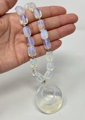 Opalescent Opalite Glass Bead Necklace Large Circle Pendant