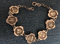 Sterling silver Double rose Double Sided Saint bracelet Catholic 8” 21.9 Gr.