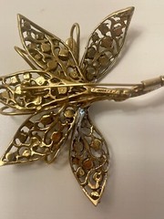 Alcozer and J .Flower Brooch with Faux Jade and Pearls Vintage Italy