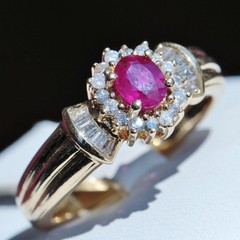 14k yellow gold ring 0.70ct natural, treated ruby diamond size 6.5 vintage 4.1gr