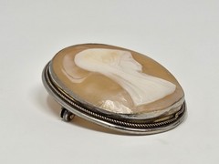 Carved Shell Virgin Mary Cameo Brooch Pin / Pendant 800 Silver Antique 1.25 Inch