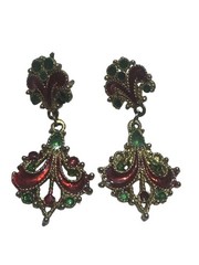 Vintage Unbranded Drop Dangle Earrings Metal Red/Green Accents Pre-Owned Ornate