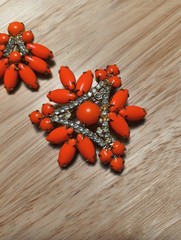 Vintage Delizza Elster Juliana Jewelry Set Brooch Clip On Earrings Orange