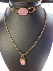 VTG CELEBRITY NY Necklace Bracelet Pink Geode/Pink Druzy w/ Purple Rhinestones