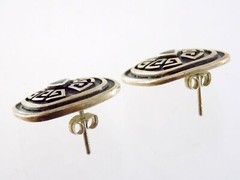 Sterling Silver Black Onyx Glyph Stud Earrings 925 Geometric Studs 6.9g .75 Inch