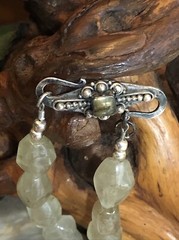 24. Vintage 925 Sterling Faceted Prehnite Beads Carved stone Pendant Necklace