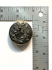 Antique 19th C Japanese Shakudo Inlay Brooch Pin With 18K Yellow Gold Frame