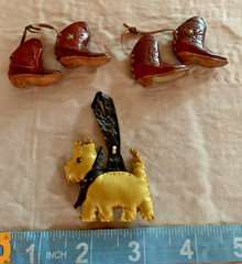 Vintage miniature leather cowboy boots 2 pair + dog Brooch Pins