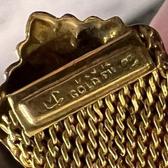 Vintage 12k Gold Filled Pocket Watch Chain Mesh Necklace FOB, Dog Clip, Red Gem