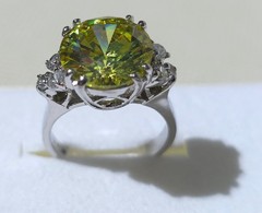 Yellow Green Center Stone White Side Cocktail Ring Silver Toned Stamped China