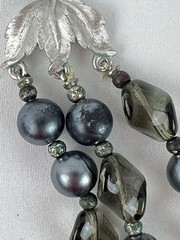Vintage Crown Trifari 3 Strand Gray Black Iridescent Irregular Beaded Necklace