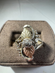 Vintage Sterling silver and 12k rose gold leaf design ring, size 9.50