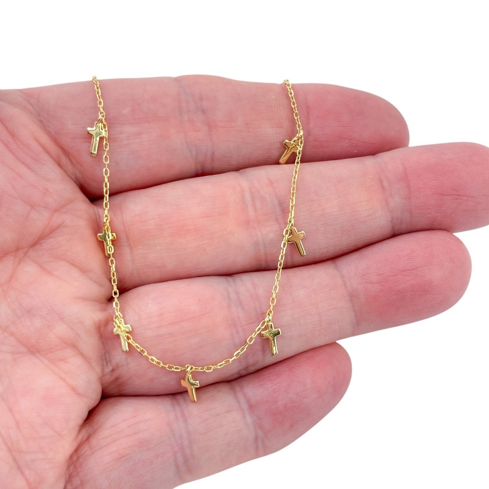 Vintage Gold-Tone Sterling Silver 925 Dangle Cross Chain Necklace 16″-18″
