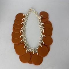 Vintage BAKELITE 1.5” Butterscotch Poker Chip Disk Cream Necklace 16.5”