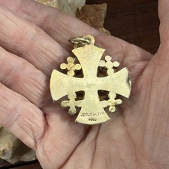 Vintage 1000 Silver Jerusalem Cross Pendant red Stone 14.4 grams 1 5/8″