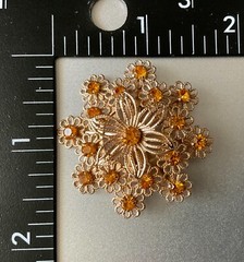 Gold Tone Brooch Lot Floral Rhinestones Filigree Flower 1 Liz Claiborne