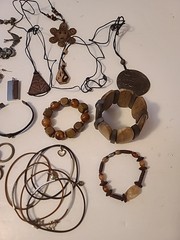 Vintage 70s Style Wood & Leather Jewelry Lot Bangles Earrings Necklace Hippie…