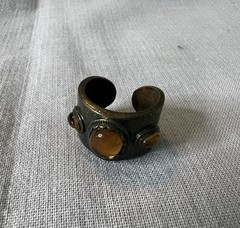 Vintage Signed N A Brass Orange Cabochon Ring Size 7