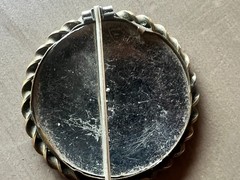 Antique Victorian Round Photo Brooch Faded Portrait Mourning Pin Brass Frame