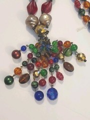 Vintage Necklace Multi Color Glass Metal Acrylic Beads 28″ Cluster A4