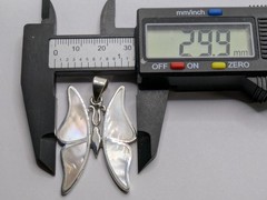 925 Sterling Silver Butterfly Pendant. Shell Inlay. 10.7 Grams. 30mm Wide x 45mm