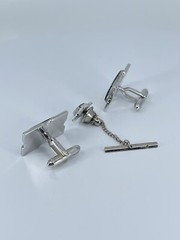 Swank Cufflink and Tie Tack set Jadeite rectangle silver tone 3/4″