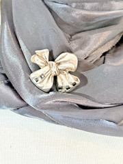 Vintage LANVIN Paris Bow Brooch Silver Tone Black Stone Signed Designer Pin 2 in