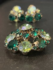 Weiss Emerald Green & Aurora Borealis Set (Brooch, Bracelet, & Earrings)