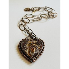 VTG Brutalist Heart Necklace Crystal sterling silver 925 MOD Jeweled Y2K BOHO