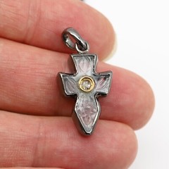 Vintage Aquamarine Cross Rough Natural Rough Gemstone Cross set in Silver (#56)
