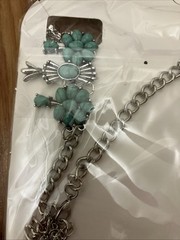 Ella and Elly Silvertone & Blue Statement Necklace & Earrings Set New SFC935